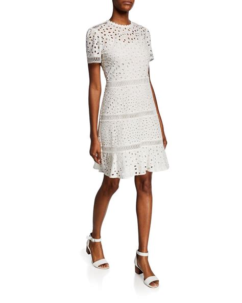 michael kors eyelet short sleeve dress|Michael Kors georgette dress.